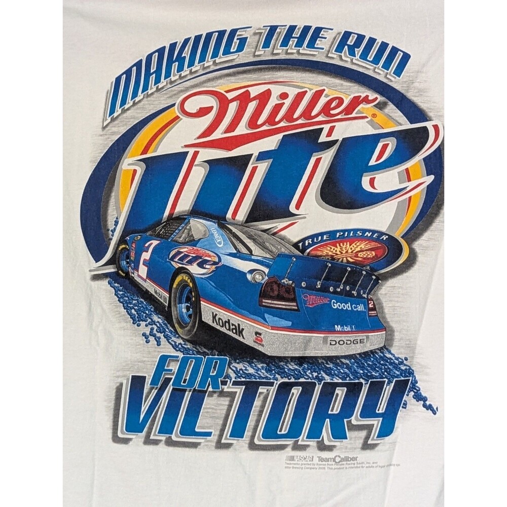 VTG NASCAR Team Calibur Miller Lite Penske T-Shirt 2XL White Kurt Busch #2 2006